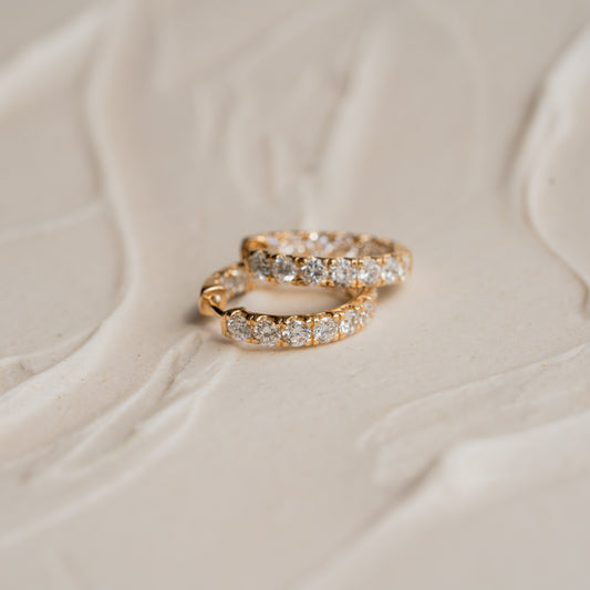 Close-up of Evie Chunky Diamond Hoops with 3.0ct round lab diamonds 