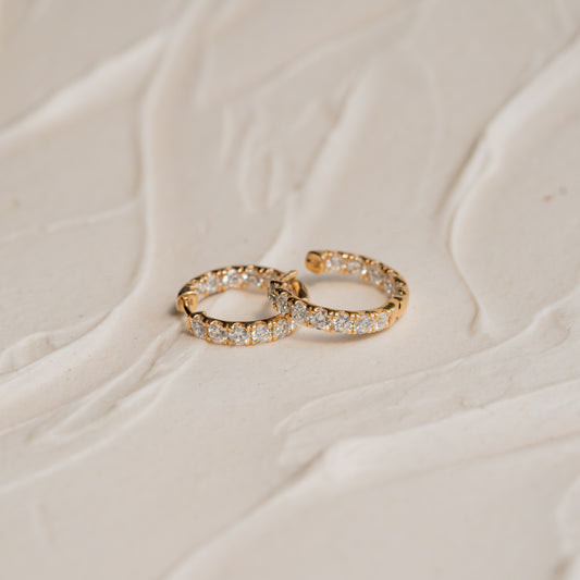 Evie Gold Hoops with bold silhouette and pavé diamond line