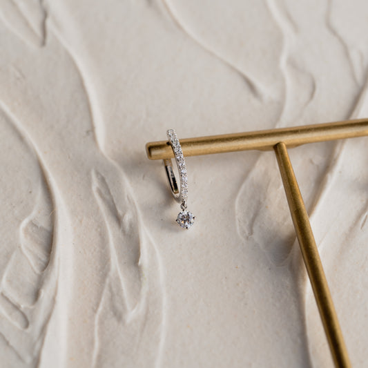 Close-up of Giovanna Lab Diamond Hoops with Dangling Diamond Charm