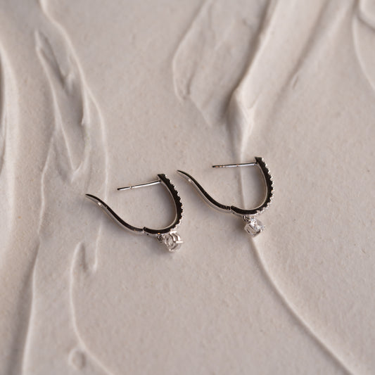 Side view of 9k Gold Giovanna Hoops with Sparkling Diamond Drop