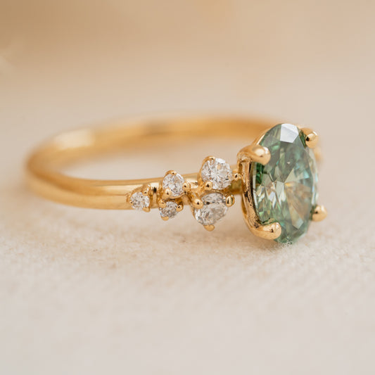 Serephina by Ethica Diamonds 1ct oval green diamond engagement ring in yellow gold