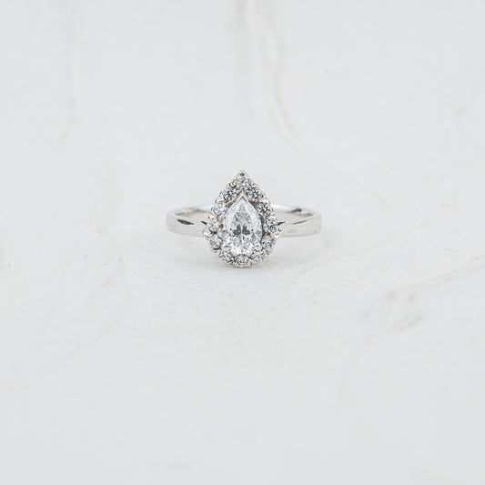 The Hala | Pear Cut Lab Diamond Vintage Halo Engagement Ring