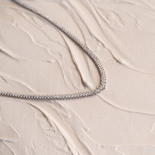 Close-up of Harlow lab-grown diamond tennis necklace by Ethica Diamonds