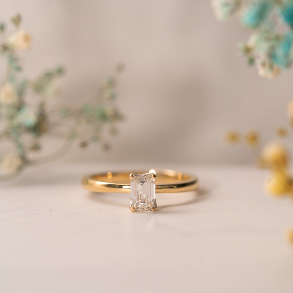 The India Ring | Emerald Cut Lab Diamond Dainty Engagement Solitaire