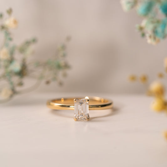 The India Ring | Emerald Cut Lab Diamond Dainty Engagement Solitaire