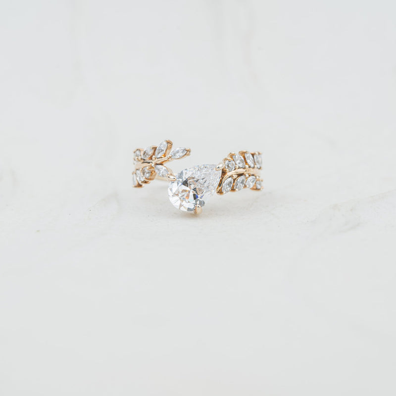 The Jaima | Lab Diamond Leaf Accented Pear Statement Engagement Ring