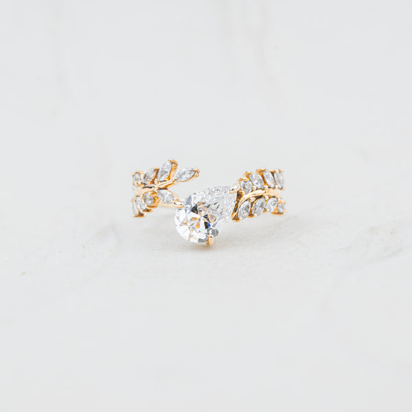 The Jaima | Lab Diamond Leaf Accented Pear Statement Engagement Ring