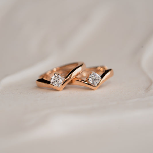 Juliette V-shape rose gold hoop earrings with solitaire lab diamond by Ethica Diamonds