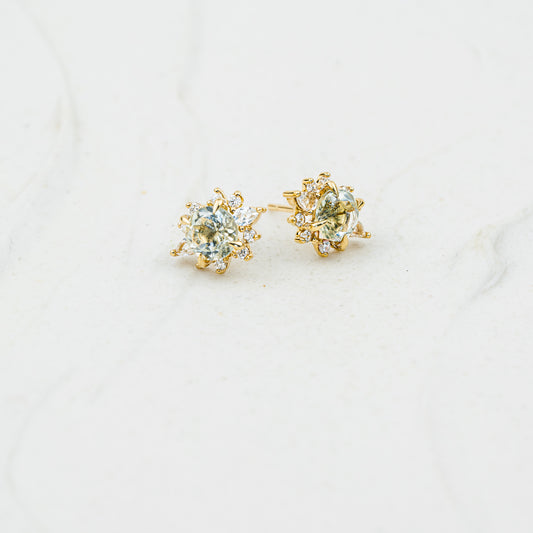 The Karensa Earrings | VS1 D-E Lab Diamonds. Ethical Gemstones. 100% Recycled 9k Gold Halo