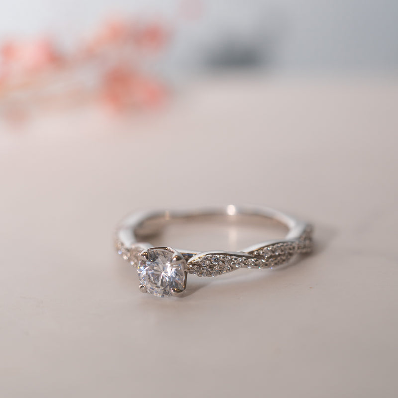 Twisting rope shank shoulder set lab diamond engagement ring – The Katie Ring by Ethica Diamonds 