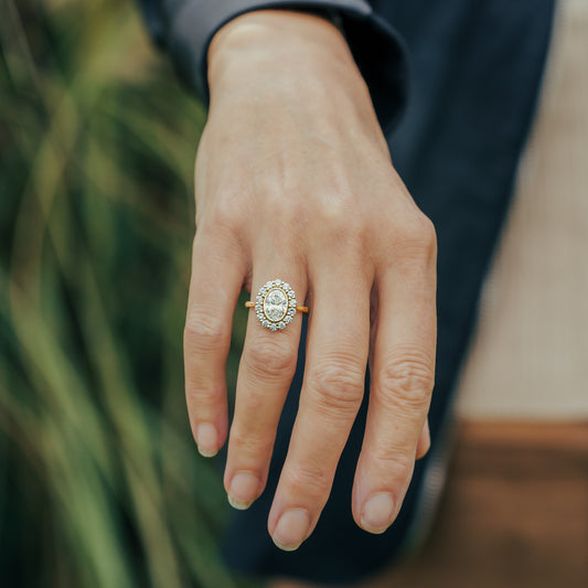 The Lenore | Oval Cut Lab Diamond Vintage Halo Engagement Ring