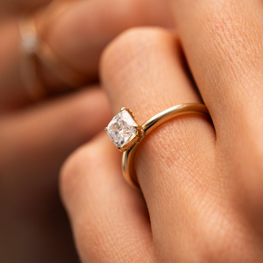 The Leola Ring | Lab Diamond Cushion Accented Engagement Solitaire