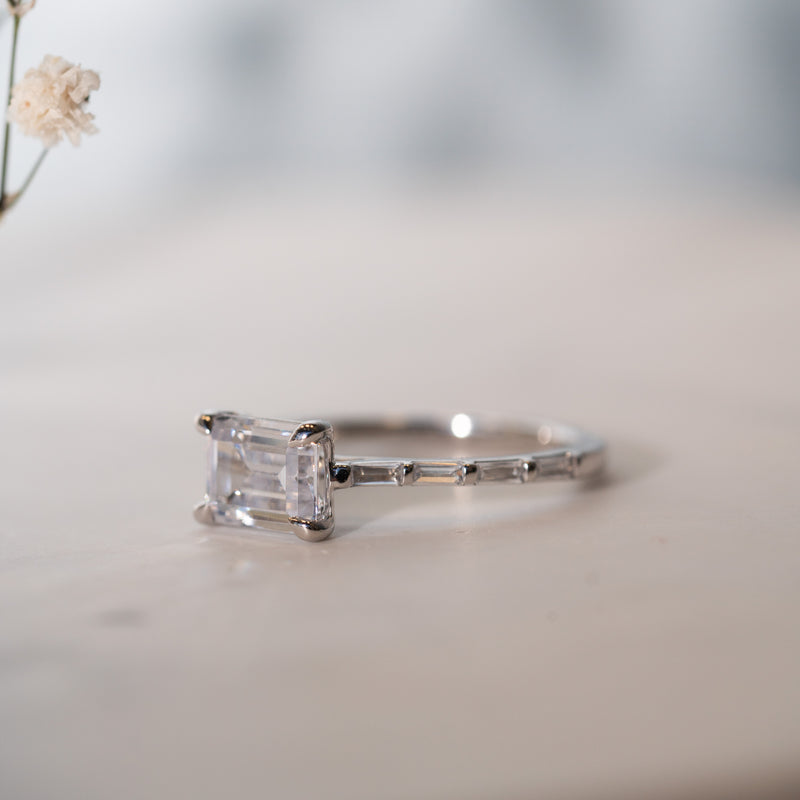 The Luna emerald cut Art Deco lab diamond engagement ring by Ethica Diamonds