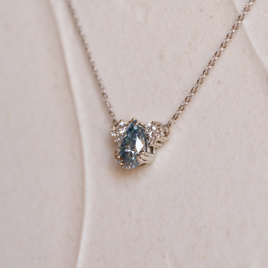 The Madison | Light Blue Pear Moissanite Necklace