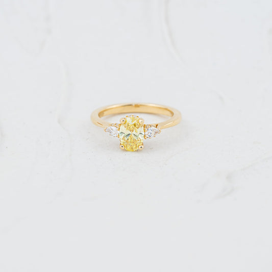 The Marina - Coloured Diamond | Oval & Pear Cut Lab Diamond Trilogy Engagement Ring