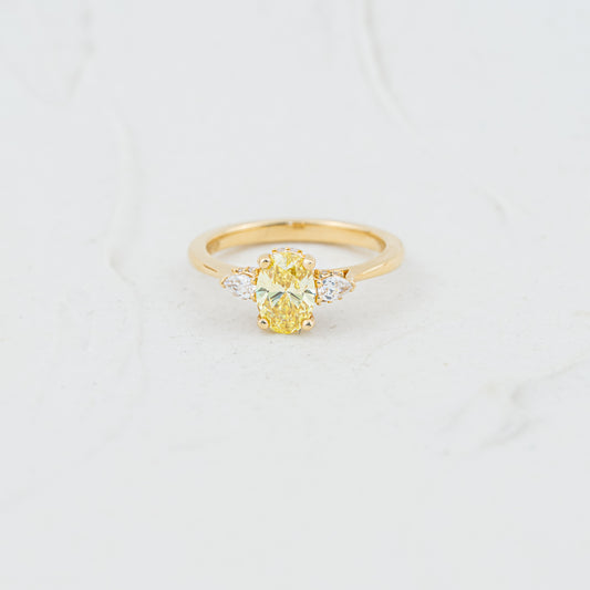 The Marina | 1.13ct Oval & Pear Fancy Yellow Lab Diamond Engagement Ring in 18k Gold