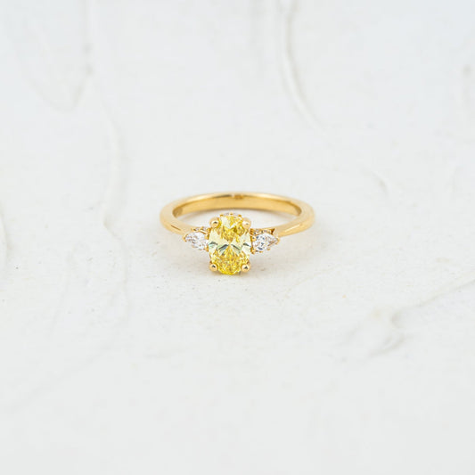 The Marina | 1.13ct Oval & Pear Fancy Yellow Lab Diamond Engagement Ring in 18k Gold