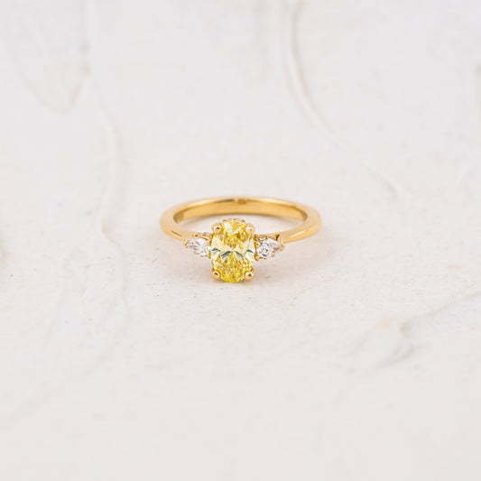 The Marina - Coloured Gemstone | Oval & Pear Cut Lab Diamond Trilogy Engagement Ring