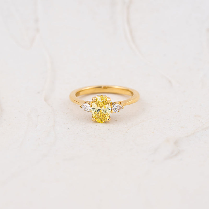 The Marina - Coloured Gemstone | Oval & Pear Cut Lab Diamond Trilogy Engagement Ring