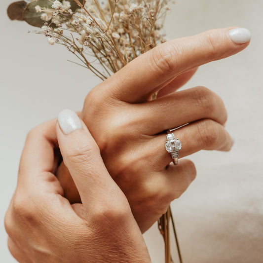 The Marni Ring | Oval Lab Diamond Accented Art Deco Engagement