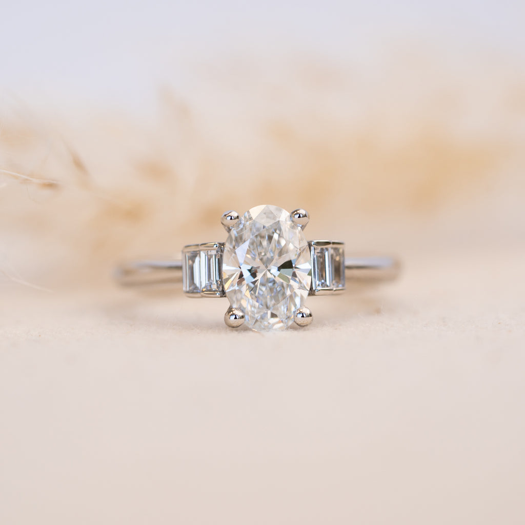 The Marni Ring | Oval Lab Diamond Accented Art Deco Engagement