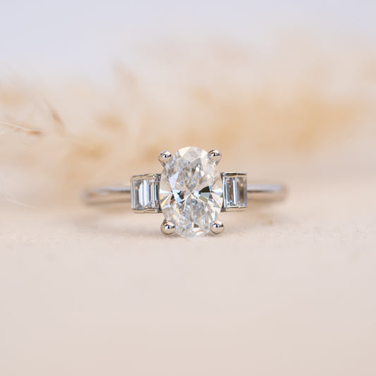 The Marni Ring | Oval Lab Diamond Accented Art Deco Engagement