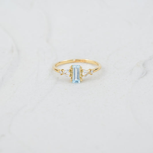 The Morvoren | Emerald Cut Topaz & Lab Diamond Accented Ring in 9k Gold