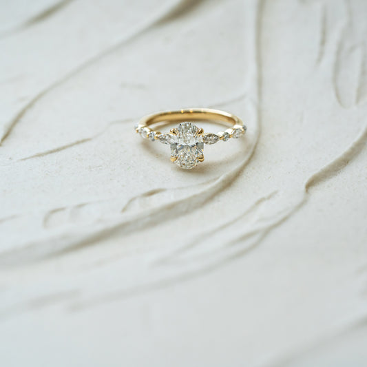 The Violet | Oval Lab Diamond Thin Band Marquise & Round Shoulder Set Engagement Ring