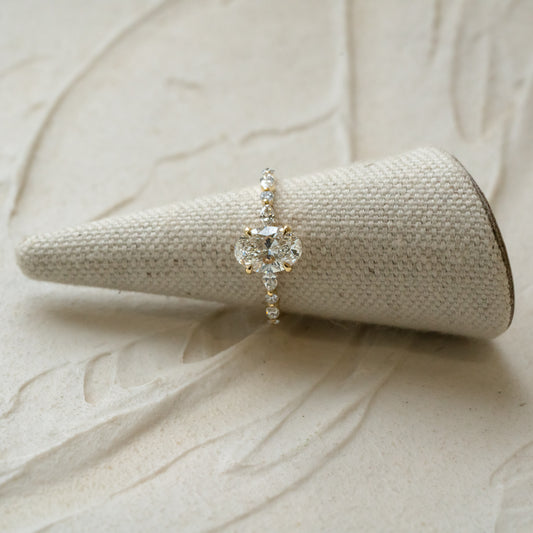 The Nadia | Thin Band Oval Engagement Ring with Marquise & Round Shoulder Set Lab Diamonds