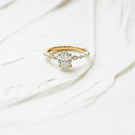 The Nadia | Oval Lab Diamond Thin Band Marquise & Round Shoulder Set Engagement Ring