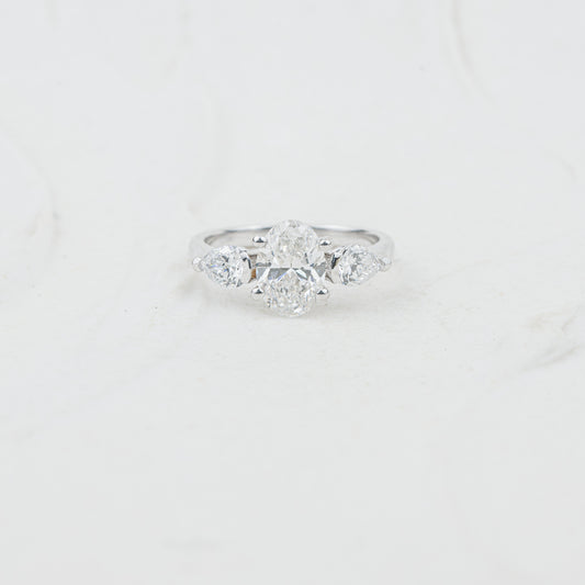 The Nancy | Oval & Pear Cut Lab Diamond Trilogy Engagement Ring