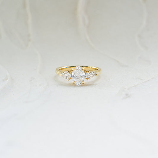 The Nancy | Oval & Pear Cut Lab Diamond Trilogy Engagement Ring