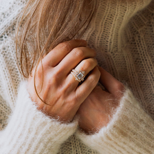 The Nashwa | 2.8ct Vintage Art Deco Inspired Emerald Halo Lab Diamond Bridal Set