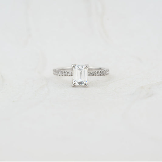 The Nouveau | Emerald Cut Lab Diamond Thin Shoulder Set Engagement Ring