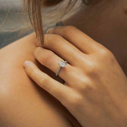 The Nouveau | Emerald Cut Lab Diamond Thin Shoulder Set Engagement Ring