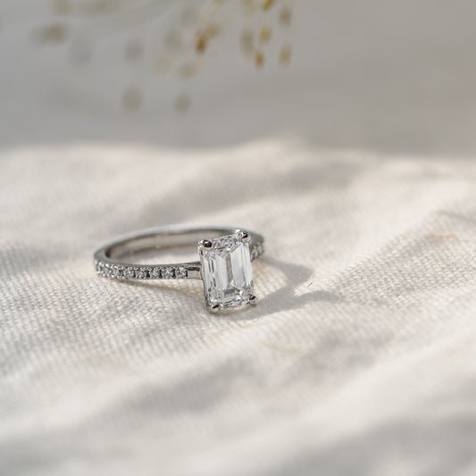 The Nouveau | Emerald Cut Lab Diamond Thin Shoulder Set Engagement Ring