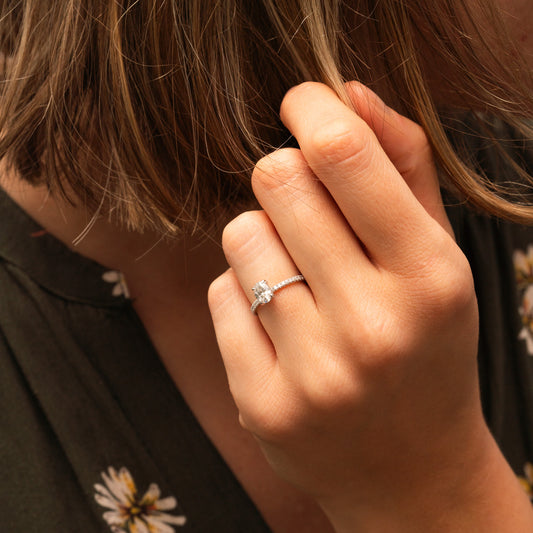 The Nuki | Lab Diamond Oval Hidden Halo Shoulder Set Engagement Ring