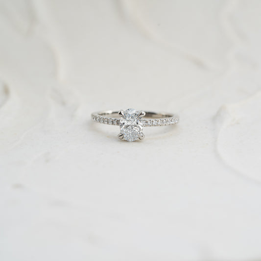 The Nuki | Oval Lab Diamond Slim Hidden Halo Shoulder Set Engagement Ring