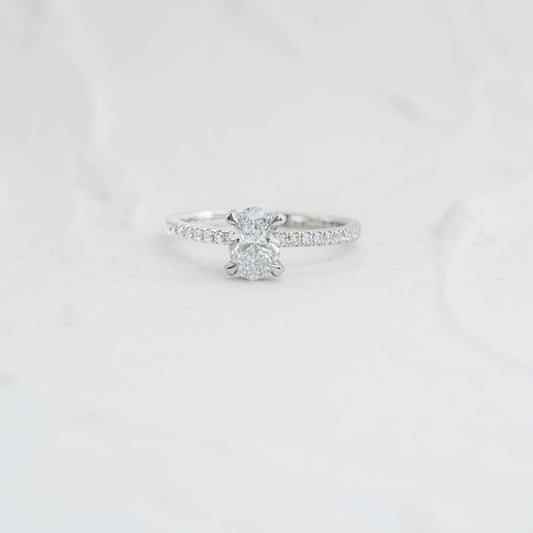 The Nuki | Oval Lab Diamond Slim Hidden Halo Shoulder Set Engagement Ring