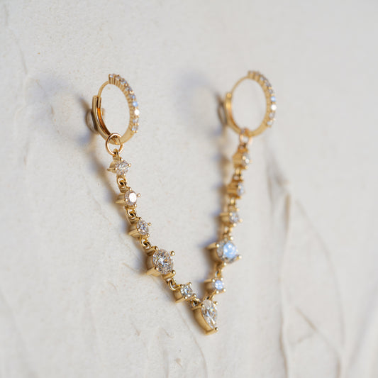 The Odette | 1.38ct Double Hoop and Diamond Ear Chain