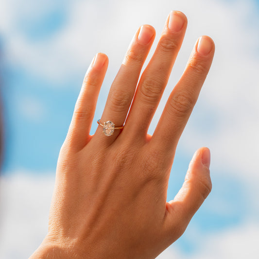 2.51ct penelope by ethica diamonds single stone oval lab diamond engagement gold sunlight