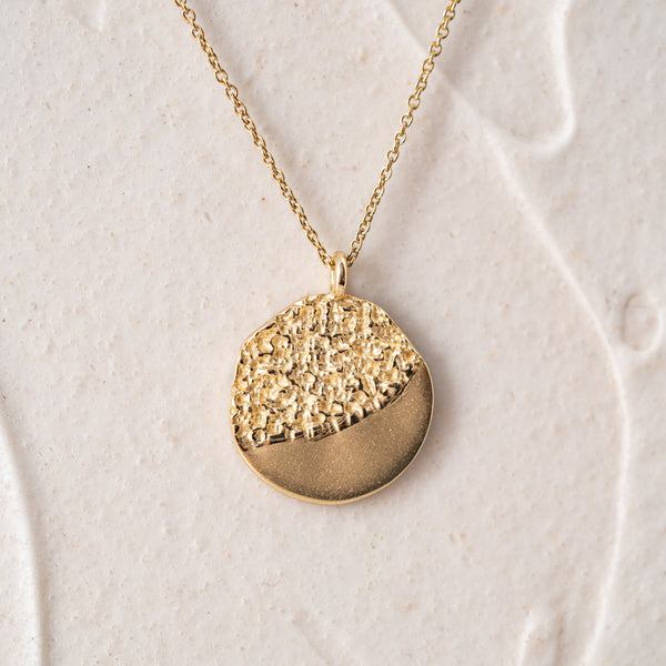 The Phoenix | Half-Textured 9K Gold Medallion Pendant