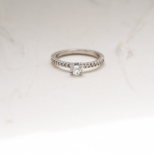 The Piper | 0.50ct D-E VVS1 Shoulder Set Engagement Ring in 18k Fairtrade White Gold