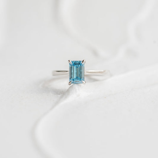 The Poppy - Coloured Diamond | Emerald Cut Lab Diamond Solitaire Engagement Ring
