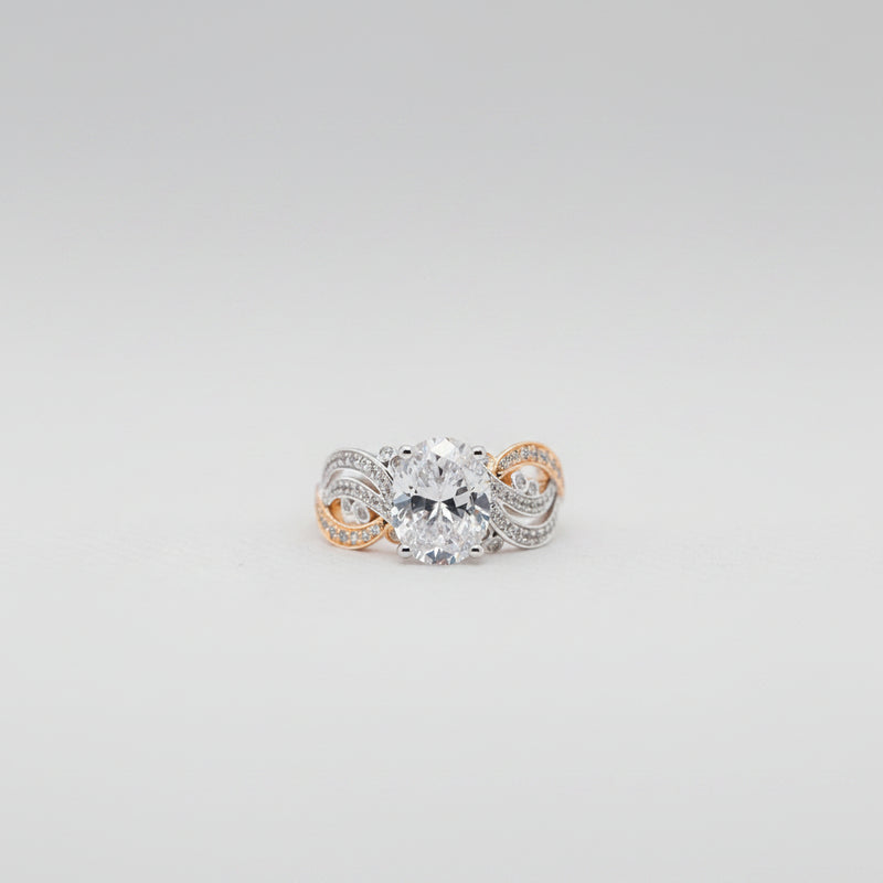 The Prina by ethica diamonds is a cocktail statement ring with a large 3 carat oval and pave set split shank 