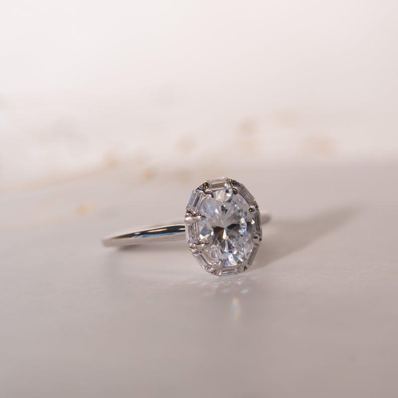 The Rae | Oval Cut Lab Diamond Art Deco Halo Engagement Ring