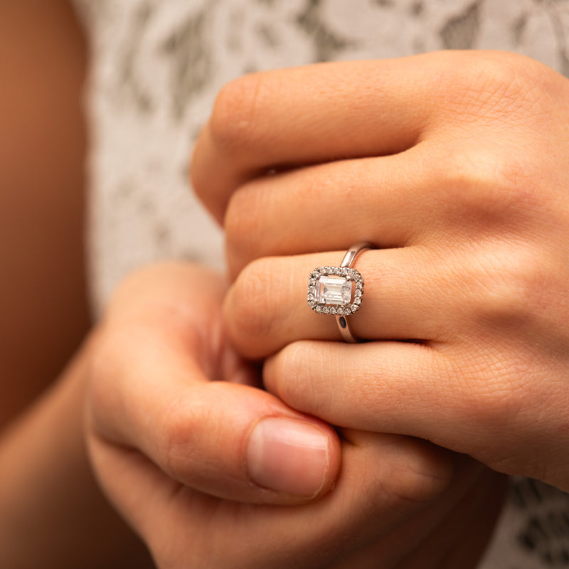 The Rose | Emerald Cut Lab Diamond Vintage Halo Engagement Ring