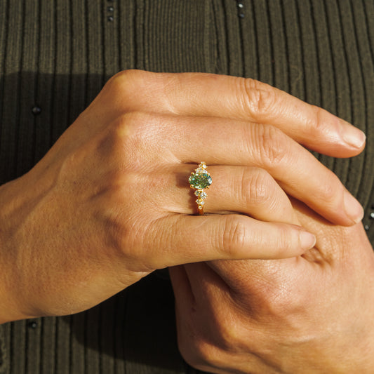 The Serephina | 1.0ct Green Oval Lab Diamond Scattered Accented Engagement Ring