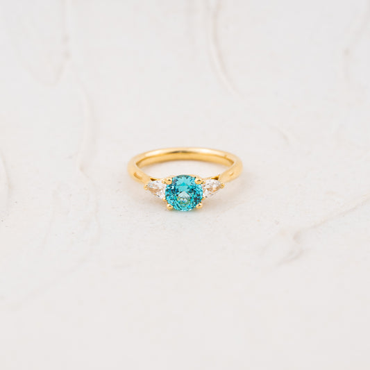 The Sophia - Coloured Gemstone | Paraiba Tourmaline & Lab Diamond Trilogy Ring
