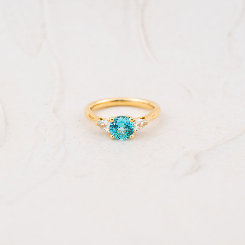 The Sophia - Coloured Gemstone | Paraiba Tourmaline & Lab Diamond Trilogy Ring